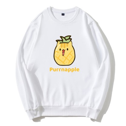PURRNAPPLE パープルパイナップルグラフィックラウンドカラースウェットシャツ - 白 - 5XL - image 5