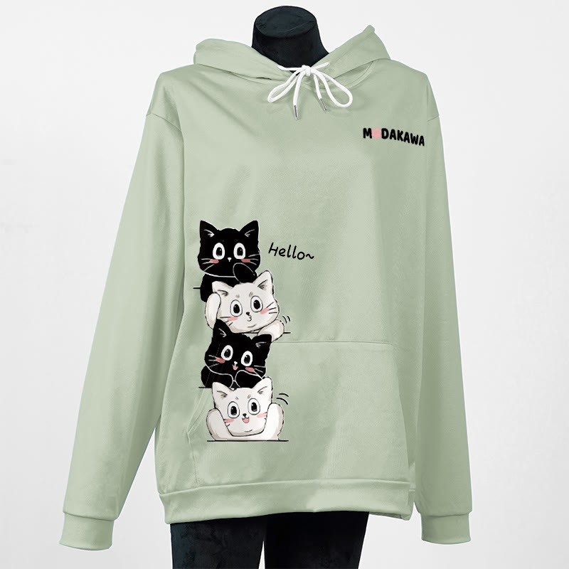 スタックキティレタープリントModakawaカワルーズパーカー - Green - 5XL - image 7