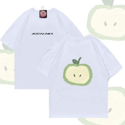 Green Apple Graphic Modakawa Cotton T-shirt - White - 5XL - image 3