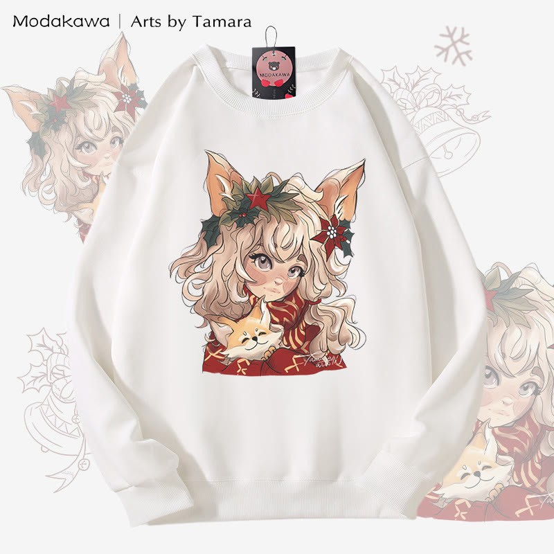MODAKAWA X Arts by Tamara Fox ガールズ クリスマス グラフィック ユニセックス スウェットシャツ - White - 5XL - image 3