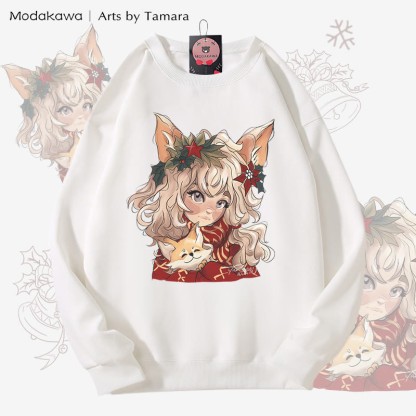 MODAKAWA X Arts by Tamara Fox ガールズ クリスマス グラフィック ユニセックス スウェットシャツ - White - 5XL - image 3