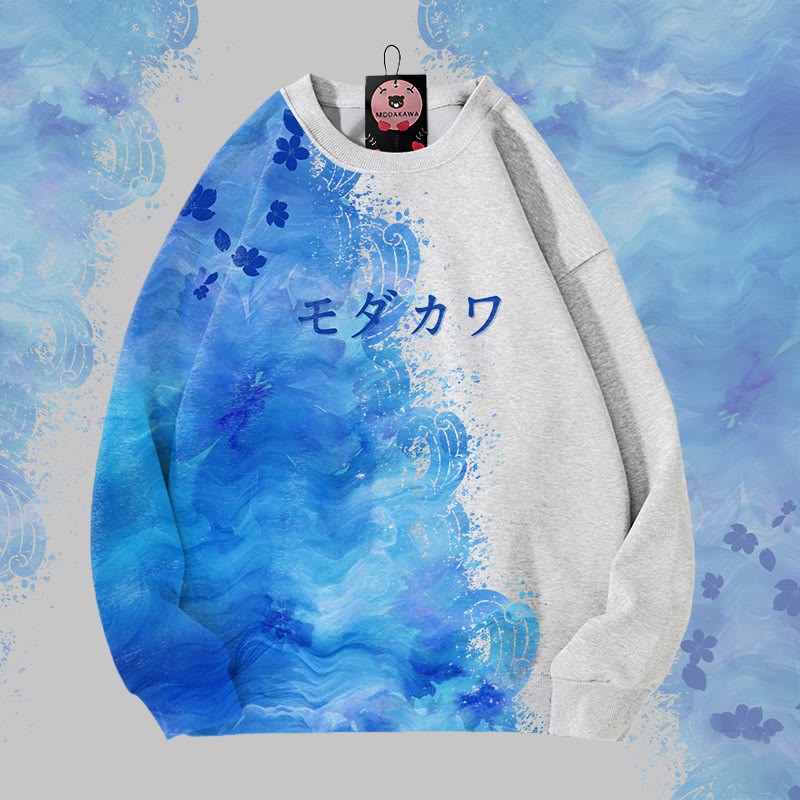 MODAKAWA シーウェーブ グラデーション オールオーバープリント ユニセックス スウェットシャツ - Grey - 4XL - image 4