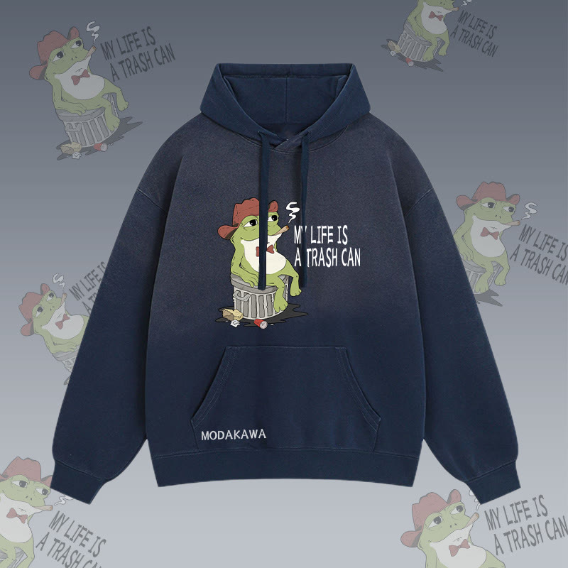 MY LIFE IS A TRASH CAN スモーキングフロッグ グラフィック グラデーション ストリートウェア パーカー - Purplish Blue - 2XL - image 4