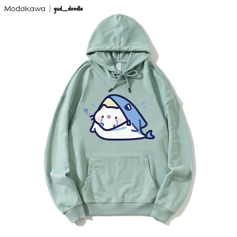 MODAKAWA X gud_doodleキティシャークプリント ルーズパーカー - Green - 5XL - image 7