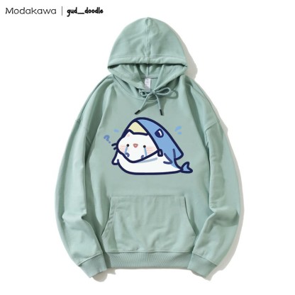 MODAKAWA X gud_doodleキティシャークプリント ルーズパーカー - Green - 5XL - image 7