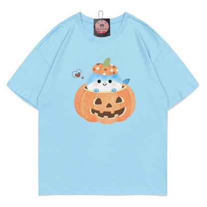 パンプキンシャークプリントTシャツ - 青 - 5XL - image 4