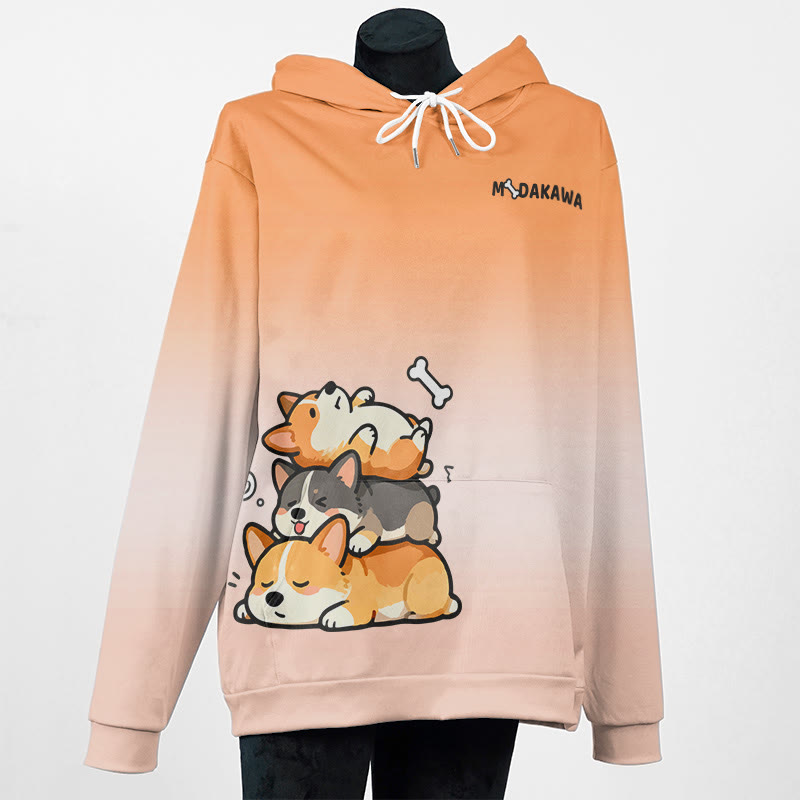 MODAKAWA グラデーションスリーピングパピーグラフィックプルオーバーパーカー - Orange - 5XL - image 3