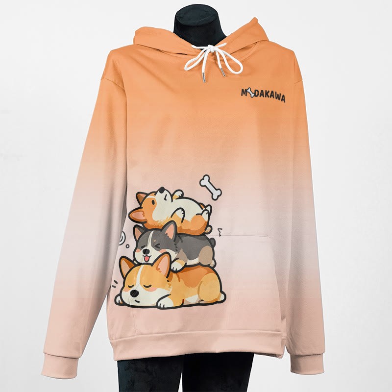 MODAKAWA グラデーションスリーピングパピーグラフィックプルオーバーパーカー - Orange - 5XL - image 3