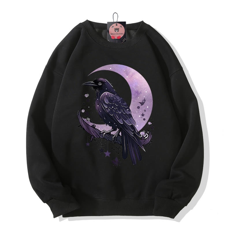 バードムーンプリント ラウンドカラー スウェットシャツ - Black - 5XL - image 4