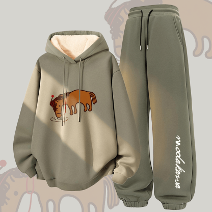 MODAKAWA Thirsty Horse グラフィック 厚手裏起毛 フーディーパンツ 2点セット - Green - 5XL - image 3