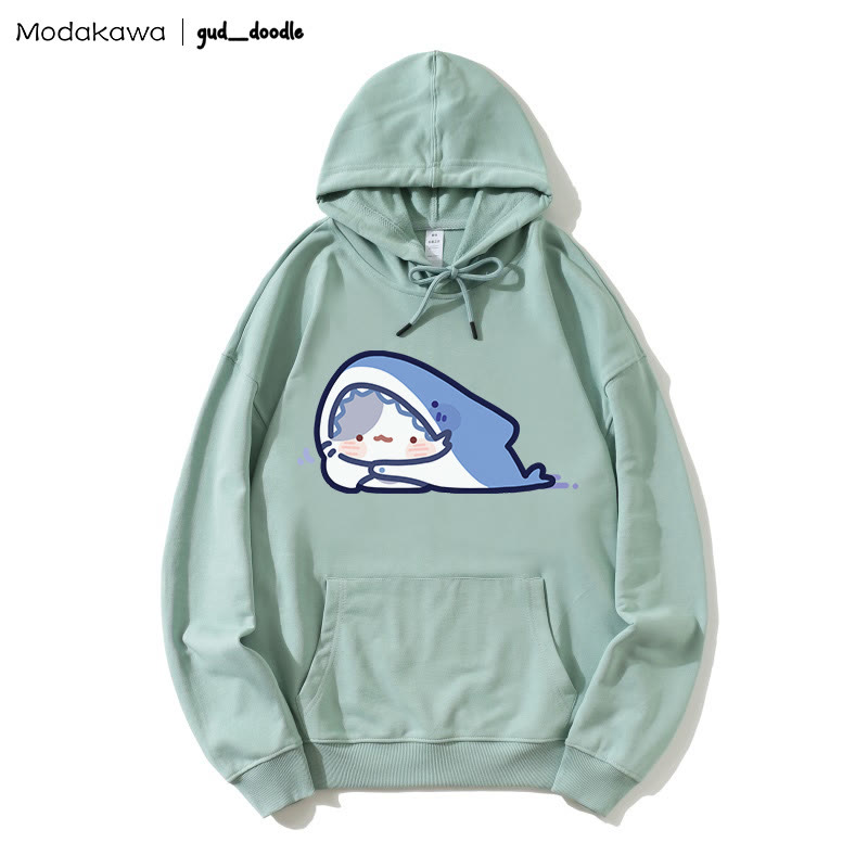 MODAKAWA X gud_doodleキティシャークプリント ルーズパーカー - Green - 5XL - image 6
