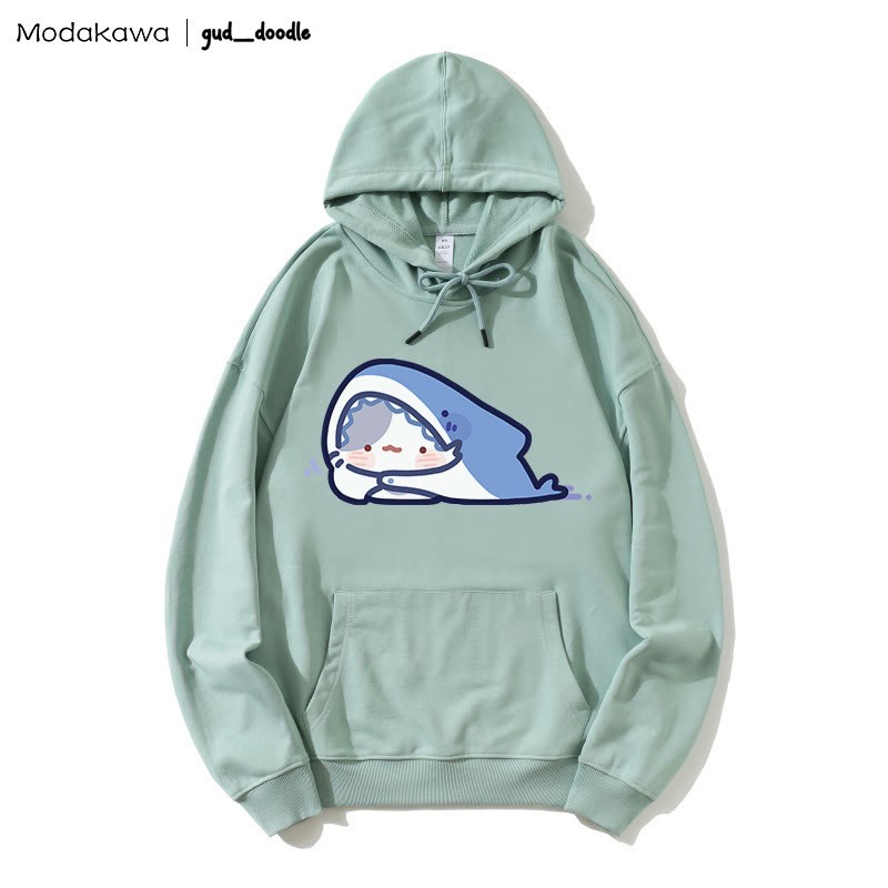 MODAKAWA X gud_doodleキティシャークプリント ルーズパーカー - Green - 5XL - image 6