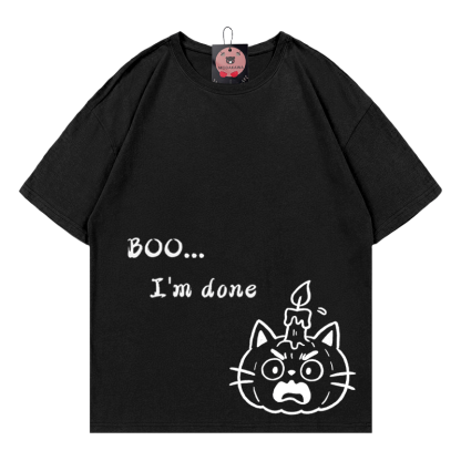 BOO I AM DONE パンプキンキティプリントTシャツ - 黒 - 5XL - image 5
