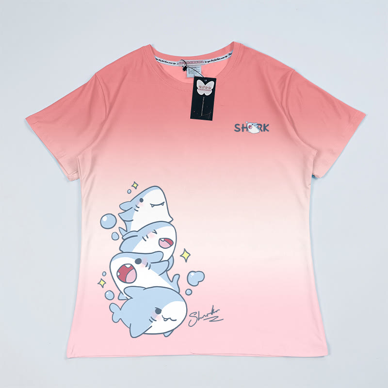 グラデーションスタックシャークグラフィックTシャツ - Pink - 5XL - image 7