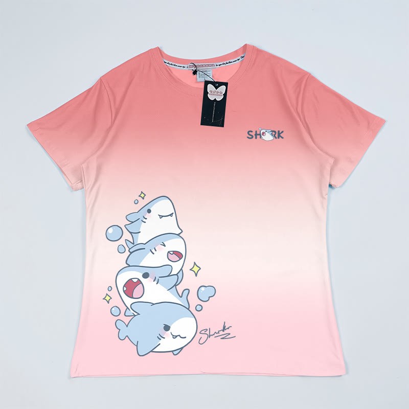 グラデーションスタックシャークグラフィックTシャツ - Pink - 5XL - image 7