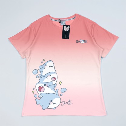 グラデーションスタックシャークグラフィックTシャツ - Pink - 5XL - image 7