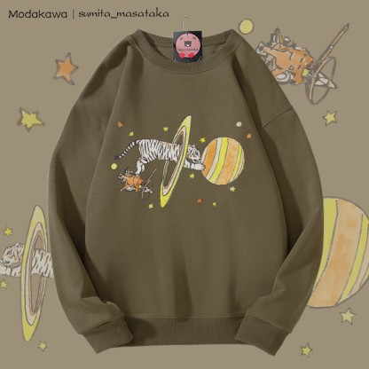 MODAKAWA X sumita_masataka ホワイトタイガーが土星の環を進むグラフィック ユニセックス スウェットシャツ - Dark Khaki - 5XL - image 4