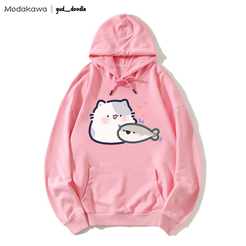 MODAKAWA X gud_doodleキティフィッシュプリント ルーズパーカー - Pink - 5XL - image 5