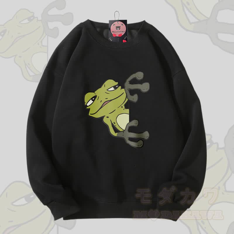 ピーキングフロッググラフィックユニセックススウェットシャツ - 黒 - 5XL - image 4