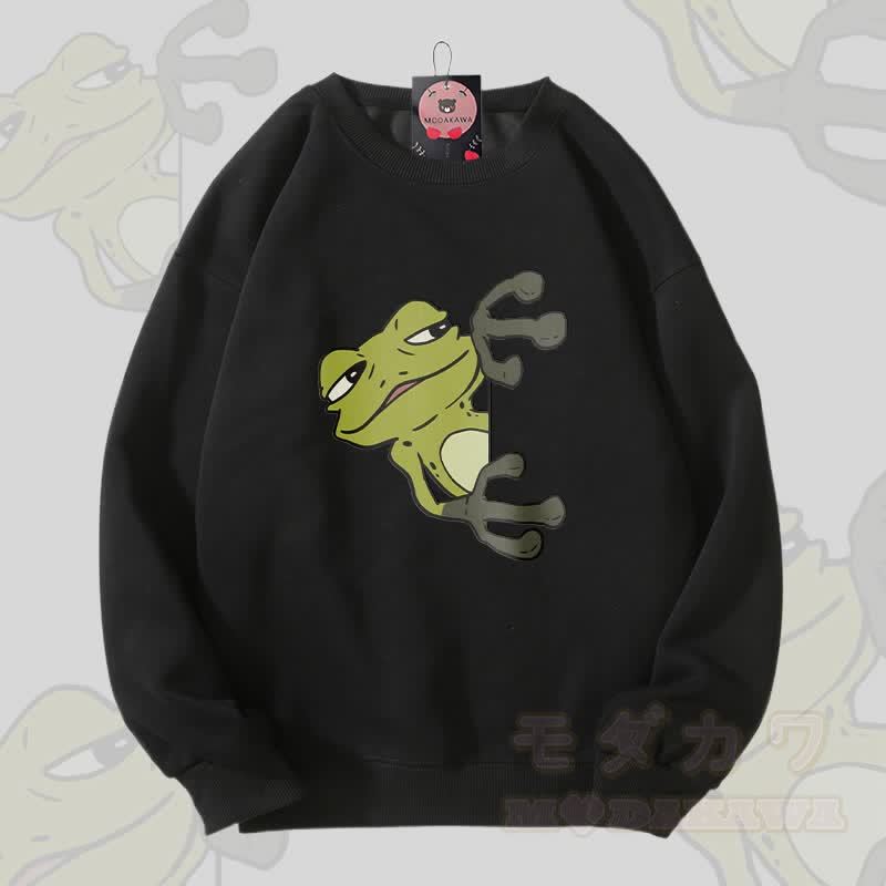 ピーキングフロッググラフィックユニセックススウェットシャツ - 黒 - 5XL - image 4