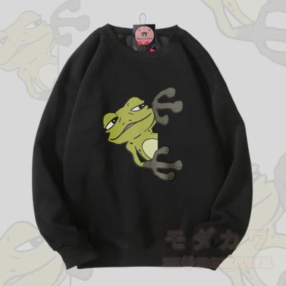 ピーキングフロッググラフィックユニセックススウェットシャツ - 黒 - 5XL - image 4