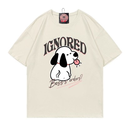 IGNORED BOSS'S ORDERS子犬プリントの100%綿ModakawaTシャツ - Beige - 5XL - image 3