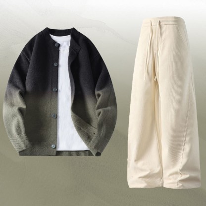 グラデーションニットカーディガンセーターコーデュロイパンツツーピース - Set E - 4XL - image 5