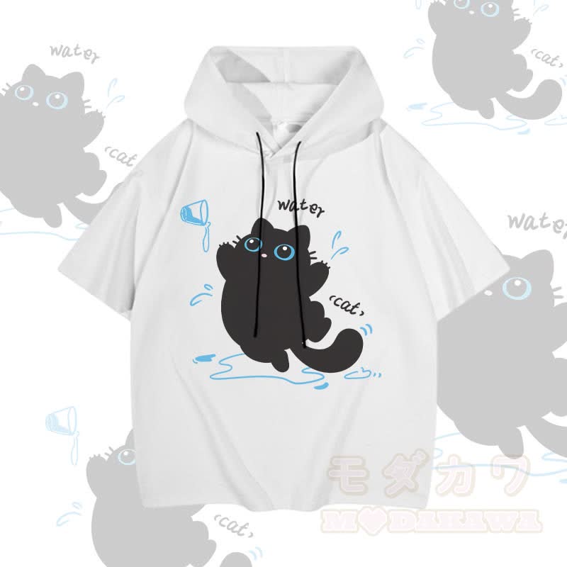 MODAKAWA 水と猫のグラフィック半袖パーカー - 白 - 3XL - image 3