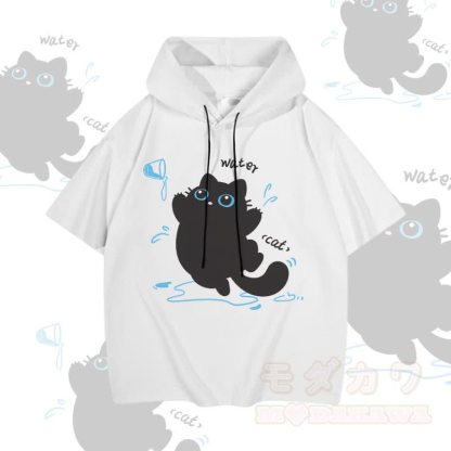 MODAKAWA 水と猫のグラフィック半袖パーカー - 白 - 3XL - image 3