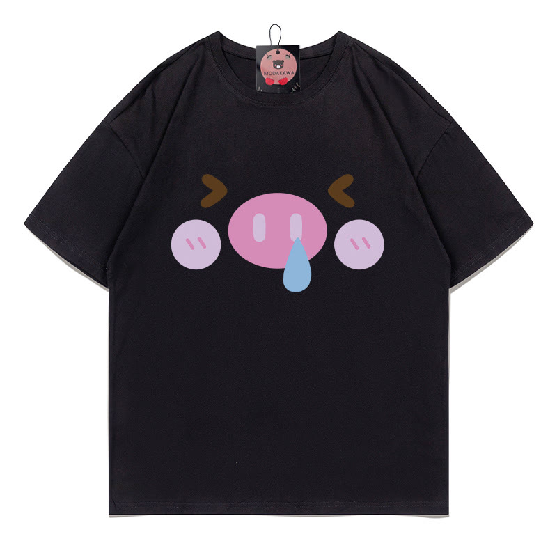 豚プリントTシャツ - Black - 5XL - image 4
