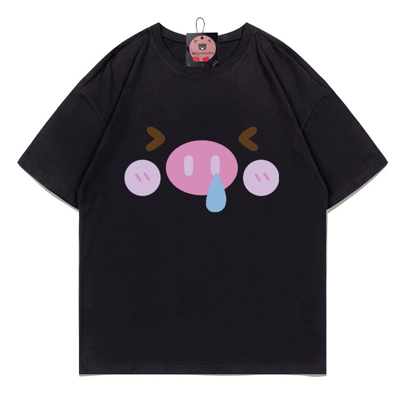 豚プリントTシャツ - Black - 5XL - image 4