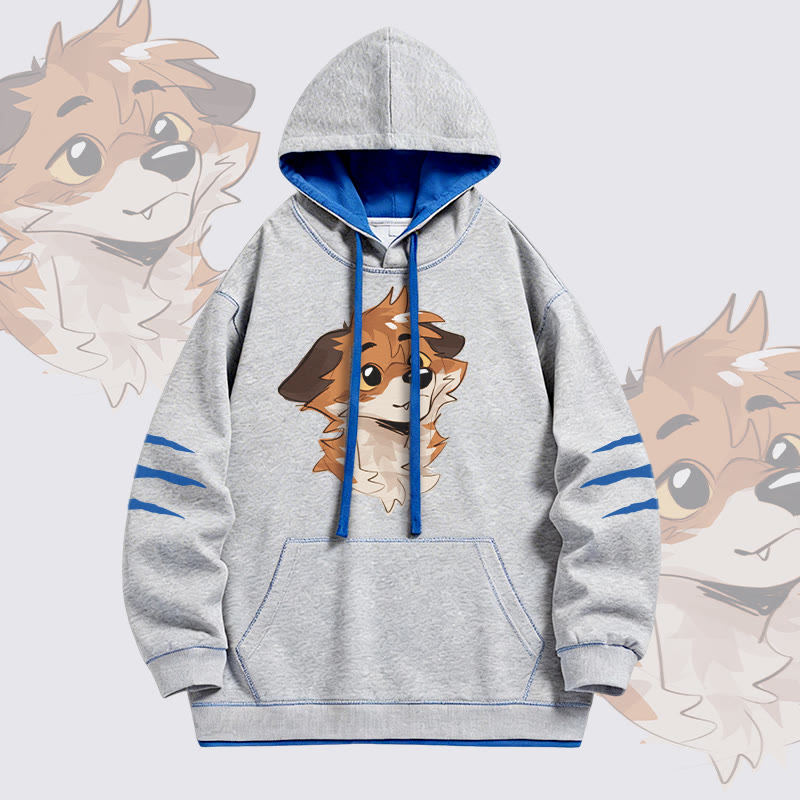 MODAKAWA X atka Anticipating Fox Graphic Oversized Contrast Lining Pullover Hoodie - Grey - 4XL - image 3