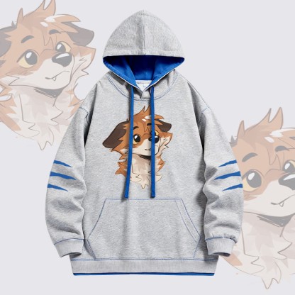 MODAKAWA X atka Anticipating Fox Graphic Oversized Contrast Lining Pullover Hoodie - Grey - 4XL - image 3