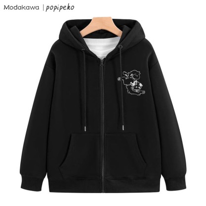 遊び心のある子犬のグラフィック ジップアップ フーディー スウェットシャツ - 黒 - 5XL - image 6