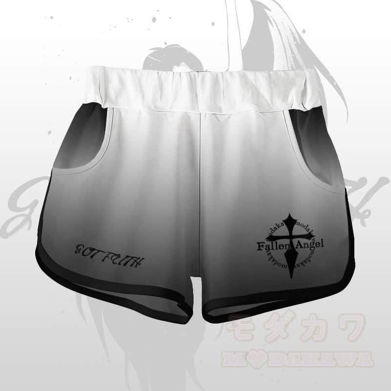 EVIL FAITH エンジェルグラフィックグラデーションTシャツショーツModakawaマッチングアウトフィット - 白いショートパンツ - 5XL - image 8