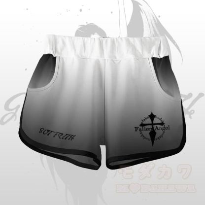 EVIL FAITH エンジェルグラフィックグラデーションTシャツショーツModakawaマッチングアウトフィット - 白いショートパンツ - 5XL - image 8