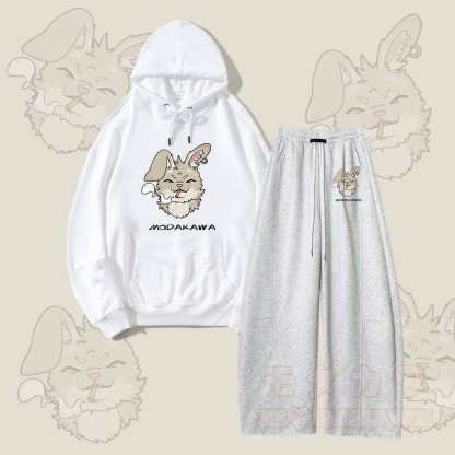 MODAKAWA スモーキングバニー グラフィック パーカー ワイドレッグパンツ 2点セット - ホワイト＆グレー - 5XL - image 5