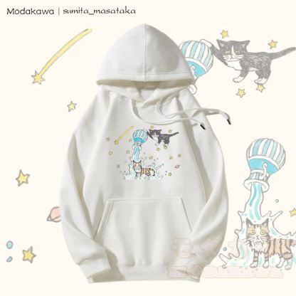 MODAKAWA × sumita_masataka Water Pouring Cats グラフィック裏毛パーカー - 白 - 5XL - image 4