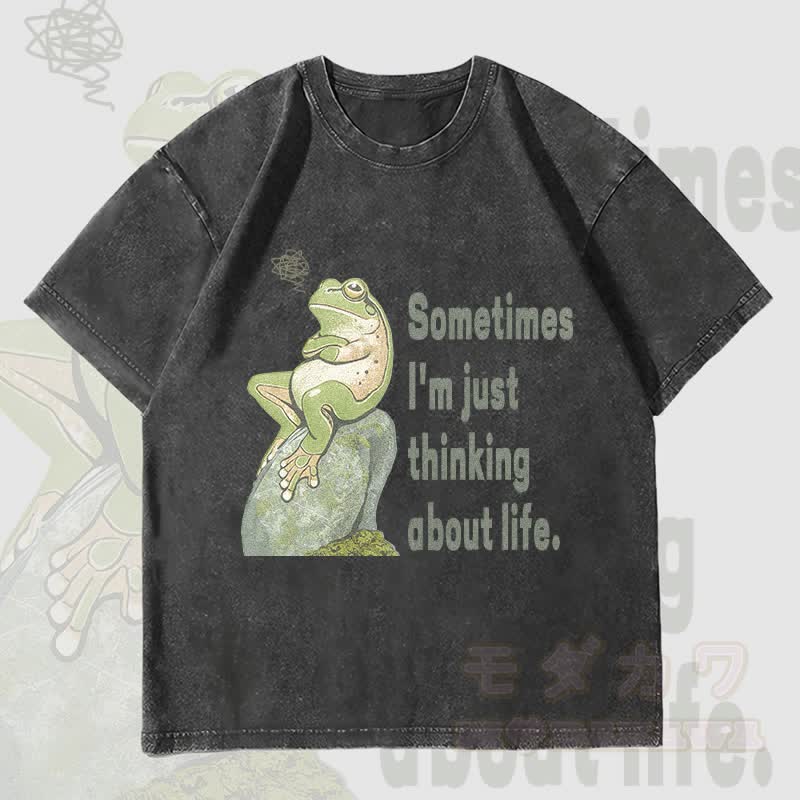 MODAKAWA シンキングフロッグ グラフィック ユニセックス ヴィンテージウォッシュTシャツ - 黒 - 4XL - image 4