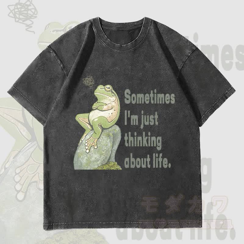 MODAKAWA シンキングフロッグ グラフィック ユニセックス ヴィンテージウォッシュTシャツ - 黒 - 4XL - image 4