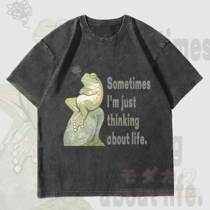 MODAKAWA シンキングフロッグ グラフィック ユニセックス ヴィンテージウォッシュTシャツ - 黒 - 4XL - image 4