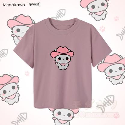 MODAKAWA X gwosti ピンク Meowdy グラフィック レディース クロップド Tシャツ 92% コーマ綿クロップトップ - 紫 - XL - image 4