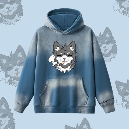 MODAKAWA スモーキングパピー グラフィック ヴィンテージウォッシュドフリース裏毛パーカー - Dark Blue - 2XL - image 4