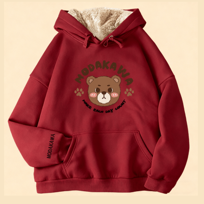 MODAKAWA かわいいクマのグラフィック 厚手裏起毛冬パーカー - Red - 2XL - image 3