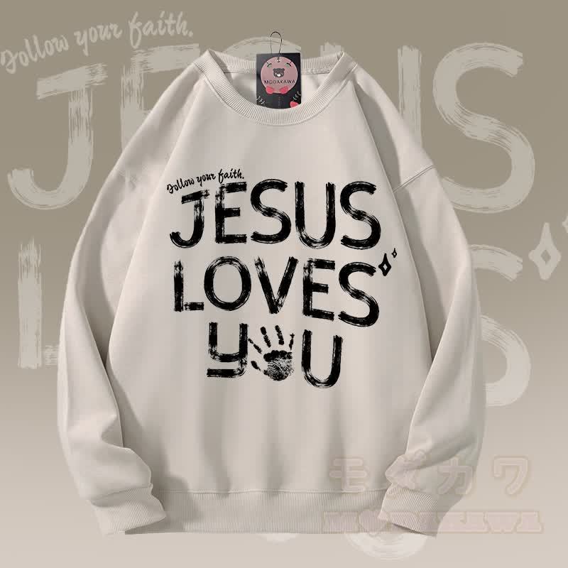 MODAKAWA JESUS LOVES YOU グラフィック ユニセックス スウェットシャツ - ライトベージュ - 5XL - image 4