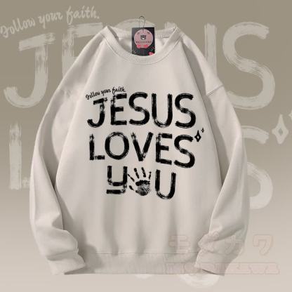 MODAKAWA JESUS LOVES YOU グラフィック ユニセックス スウェットシャツ - ライトベージュ - 5XL - image 4