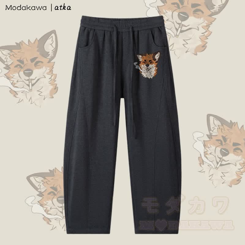 MODAKAWA X atka Fox スモーキンググラフィック メンズ ドローストリングパンツ - ダークグレー - 4XL - image 3