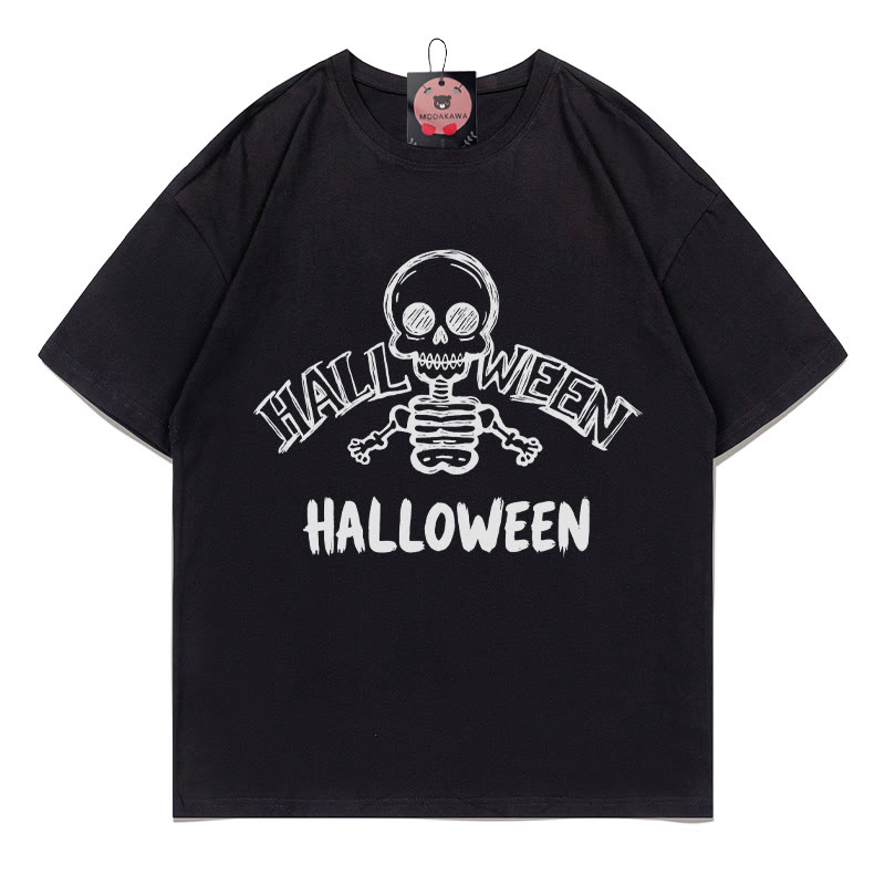 ハロウィン スカルプリントTシャツ - 黒 - 5XL - image 3