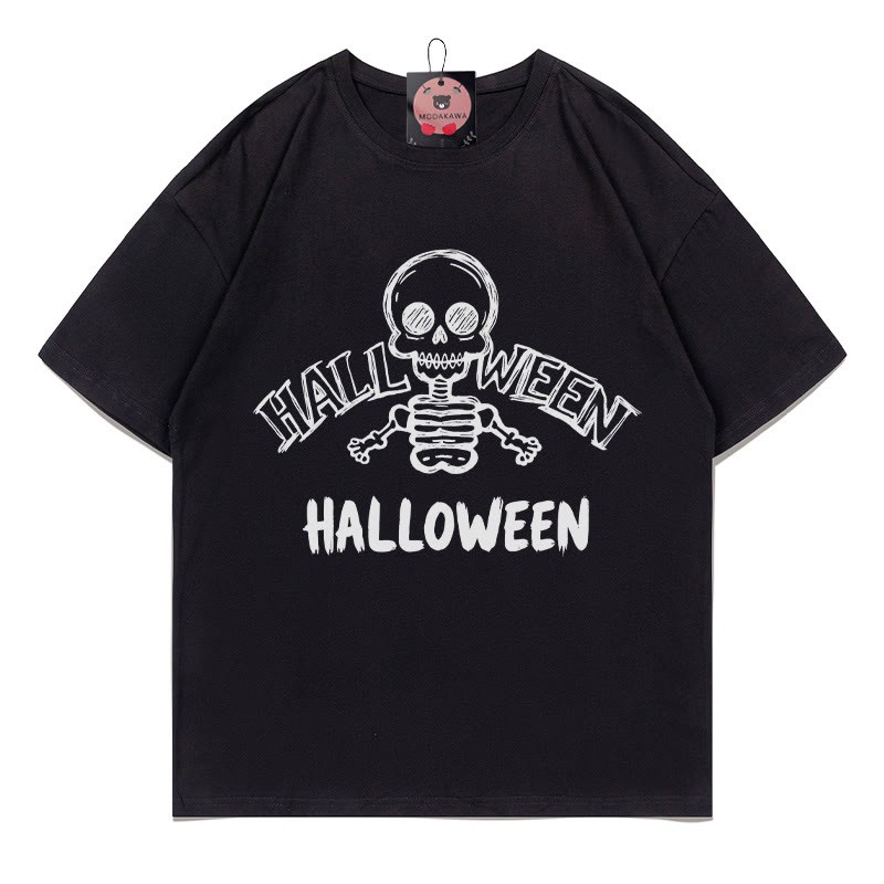 ハロウィン スカルプリントTシャツ - 黒 - 5XL - image 3