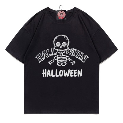 ハロウィン スカルプリントTシャツ - 黒 - 5XL - image 3